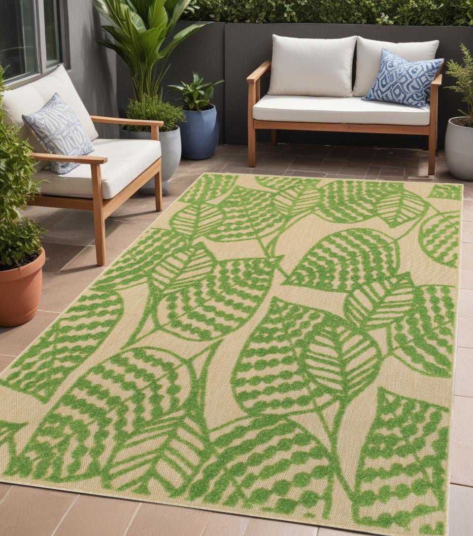 Green Floral Indoor Outdoor Area Rug