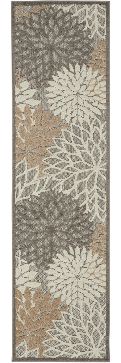 6' Runner Gray and Ivory Floral Indoor Outdoor Area Rug