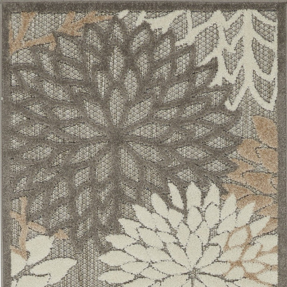 6' Runner Gray and Ivory Floral Indoor Outdoor Area Rug