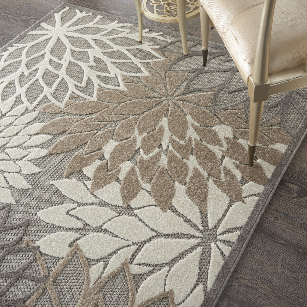 6' Runner Gray and Ivory Floral Indoor Outdoor Area Rug