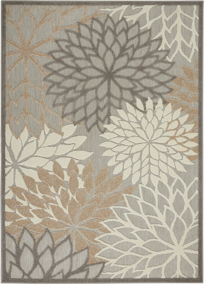 6' Runner Gray and Ivory Floral Indoor Outdoor Area Rug