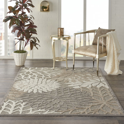 6' Runner Gray and Ivory Floral Indoor Outdoor Area Rug