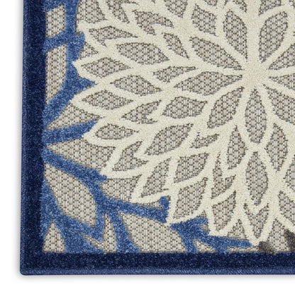 2' X 6' Blue And Gray Floral Indoor Outdoor Area Rug