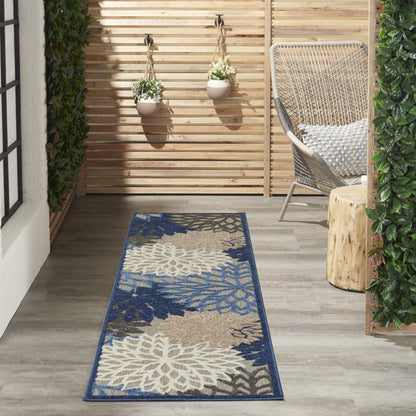 2' X 6' Blue And Gray Floral Indoor Outdoor Area Rug