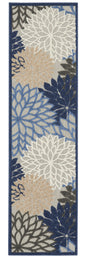 2' X 6' Blue And Gray Floral Indoor Outdoor Area Rug