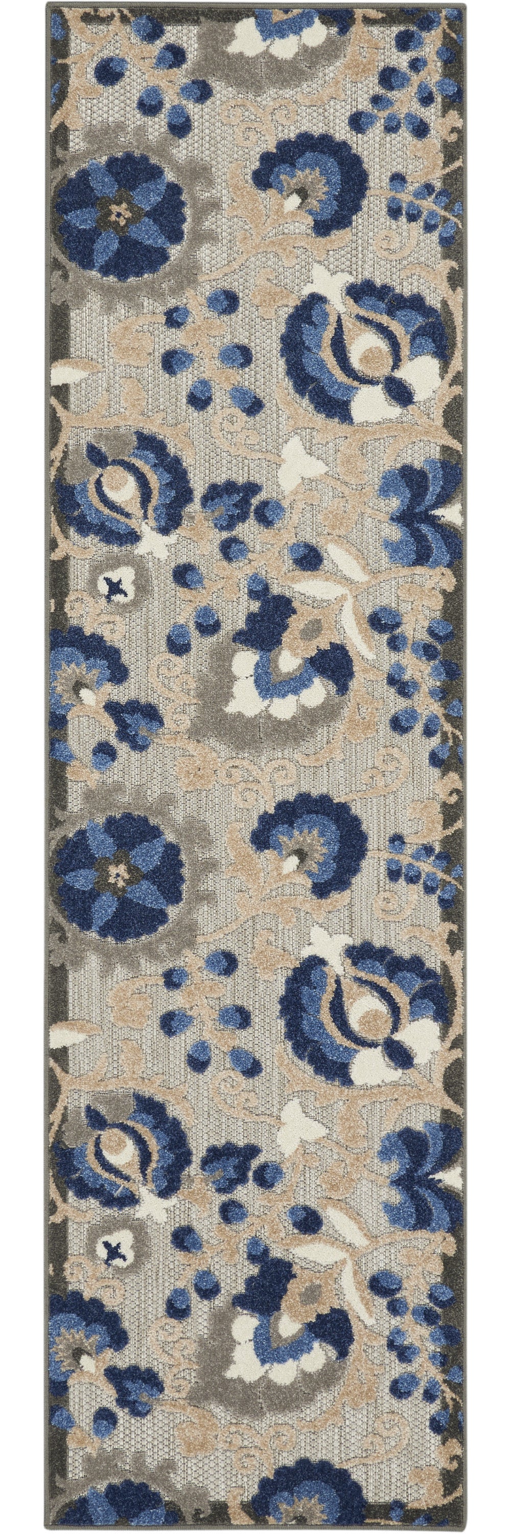 6' X 9' Blue And Gray Floral Indoor Outdoor Area Rug