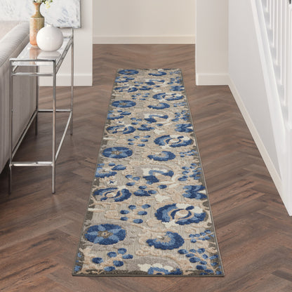 6' X 9' Blue And Gray Floral Indoor Outdoor Area Rug