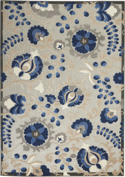 6' X 9' Blue And Gray Floral Indoor Outdoor Area Rug