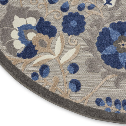 6' X 9' Blue And Gray Floral Indoor Outdoor Area Rug