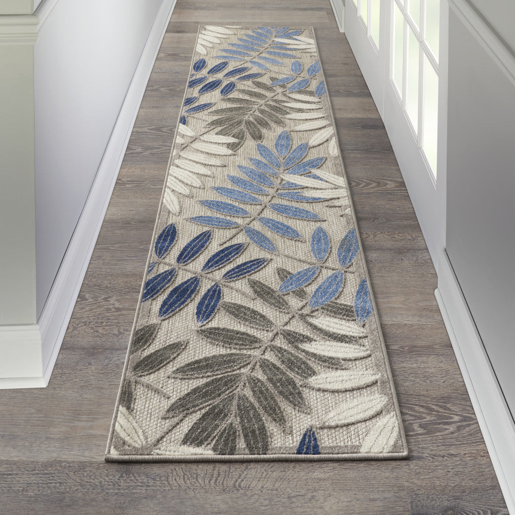 3' X 4' Blue And Gray Floral Indoor Outdoor Area Rug