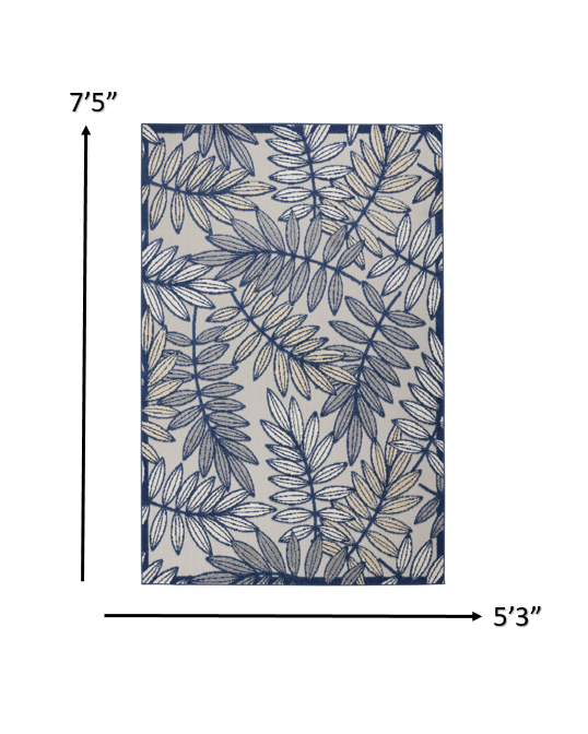 4' X 6' Ivory And Blue Floral Indoor Outdoor Area Rug