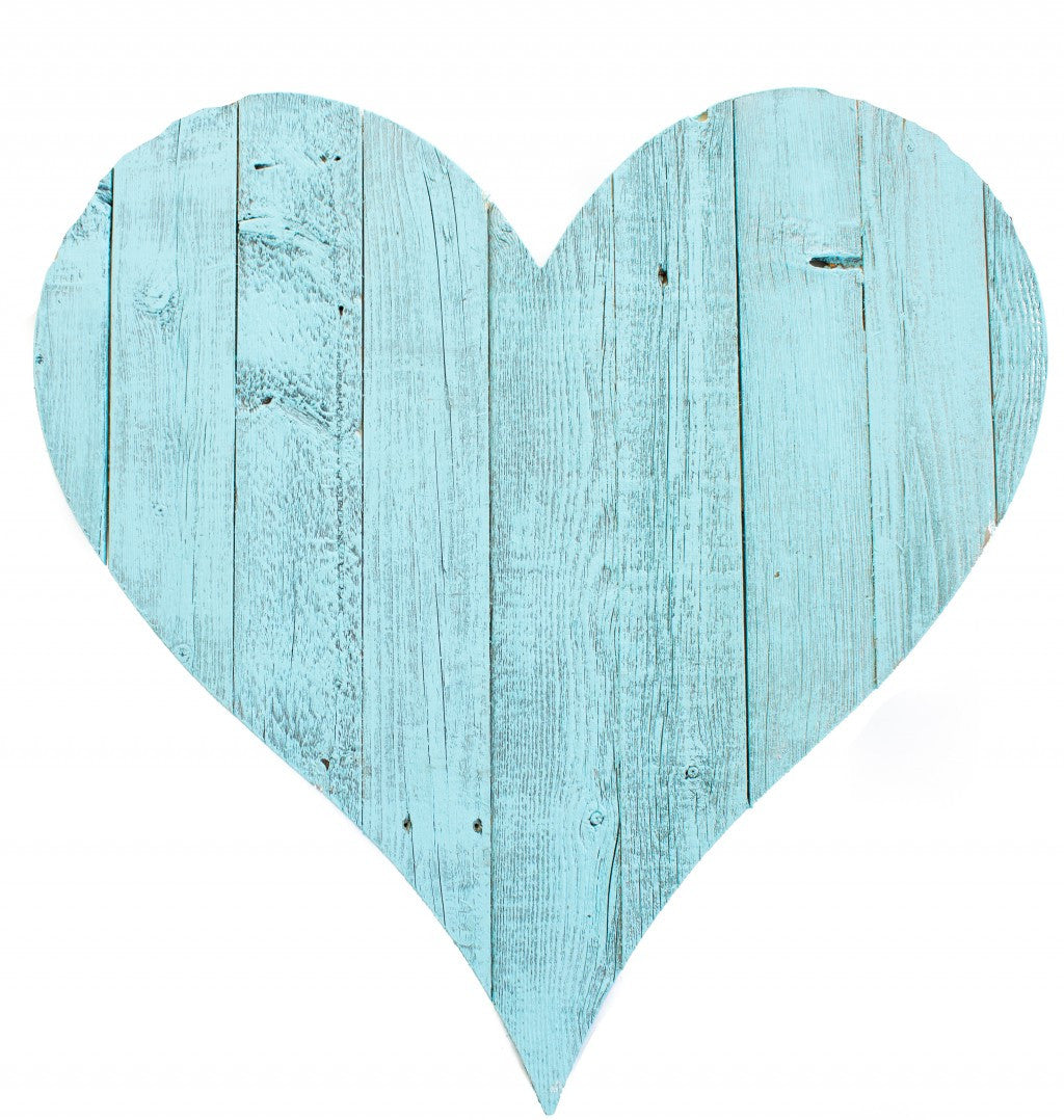 12" Turquoise Reclaimed Wood Heart Wall Decor