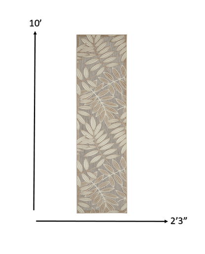 6' Runner Gray And Ivory Floral Stain Resistant Indoor Outdoor Runner Rug