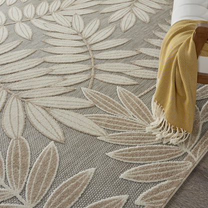 8' X 11' Gray And Ivory Floral Indoor Outdoor Area Rug