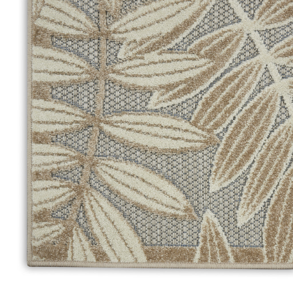 8' X 11' Gray And Ivory Floral Indoor Outdoor Area Rug