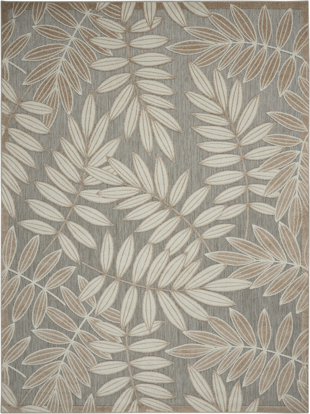 8' X 11' Gray And Ivory Floral Indoor Outdoor Area Rug