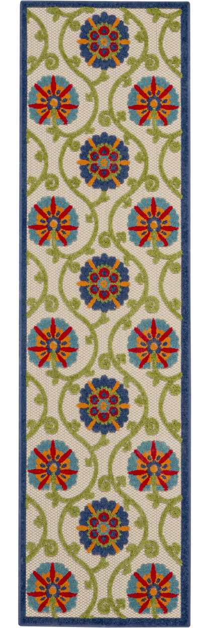 6' X 9' Ivory And Blue Floral Indoor Outdoor Area Rug