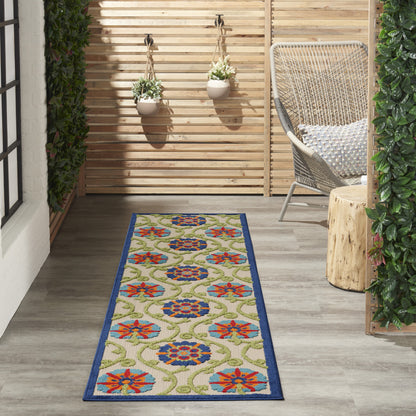 6' X 9' Ivory And Blue Floral Indoor Outdoor Area Rug