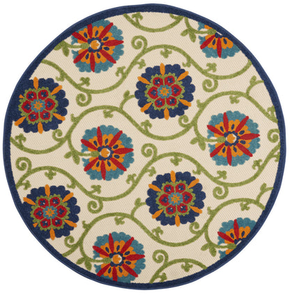 6' X 9' Ivory And Blue Floral Indoor Outdoor Area Rug