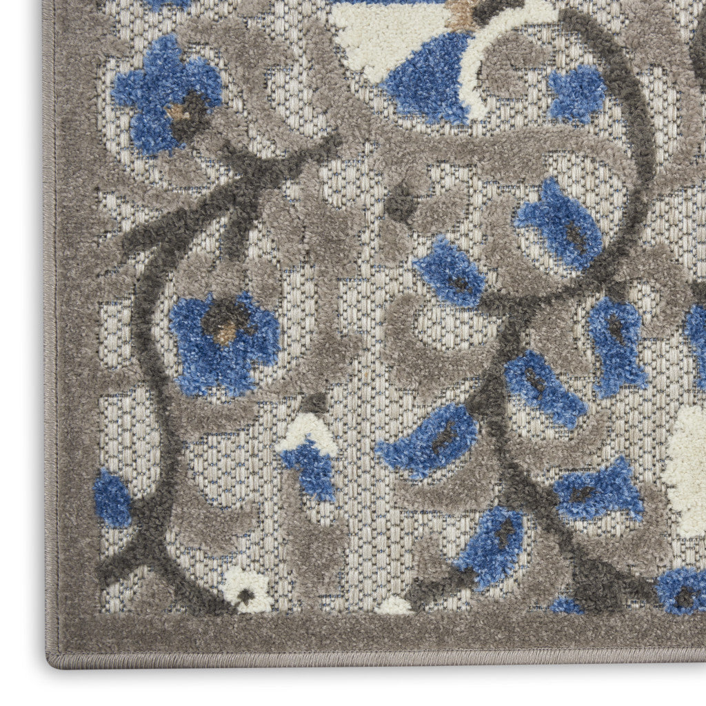 3' X 4' Blue And Gray Floral Indoor Outdoor Area Rug