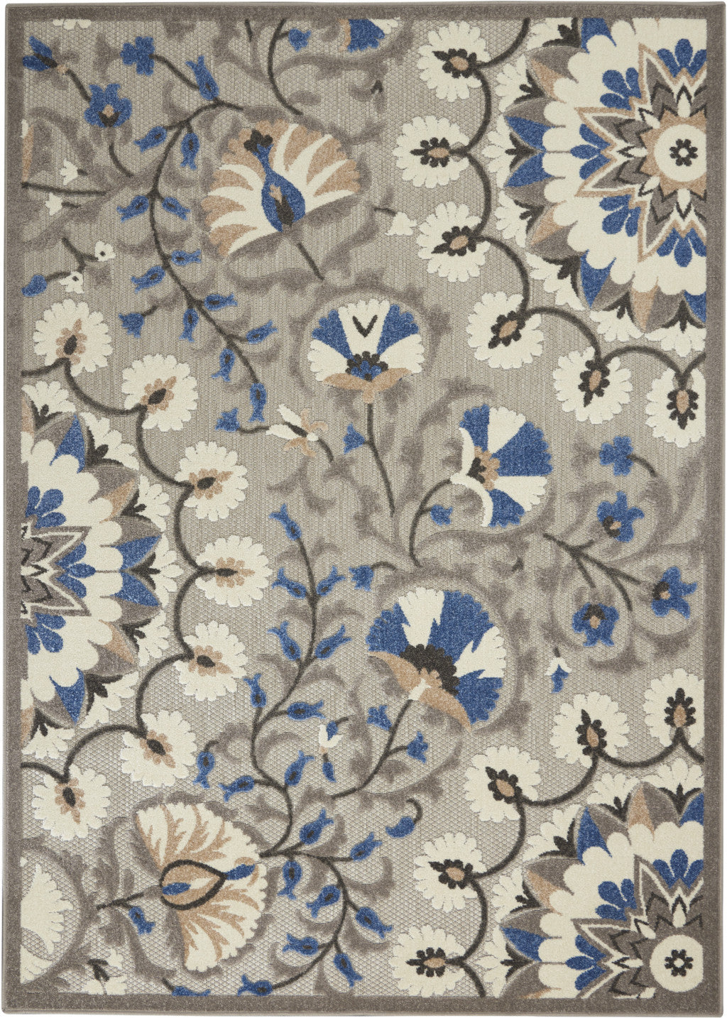 3' X 4' Blue And Gray Floral Indoor Outdoor Area Rug