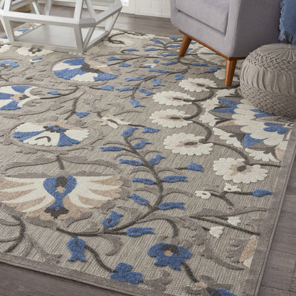 3' X 4' Blue And Gray Floral Indoor Outdoor Area Rug