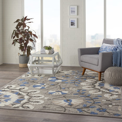 3' X 4' Blue And Gray Floral Indoor Outdoor Area Rug