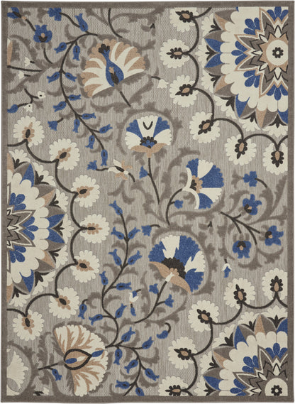 3' X 4' Blue And Gray Floral Indoor Outdoor Area Rug