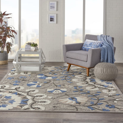 3' X 4' Blue And Gray Floral Indoor Outdoor Area Rug