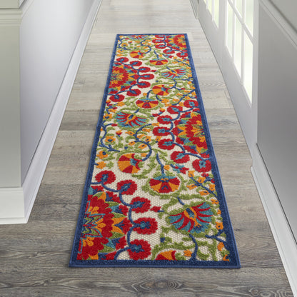 4' X 6' Red And Ivory Floral Indoor Outdoor Area Rug