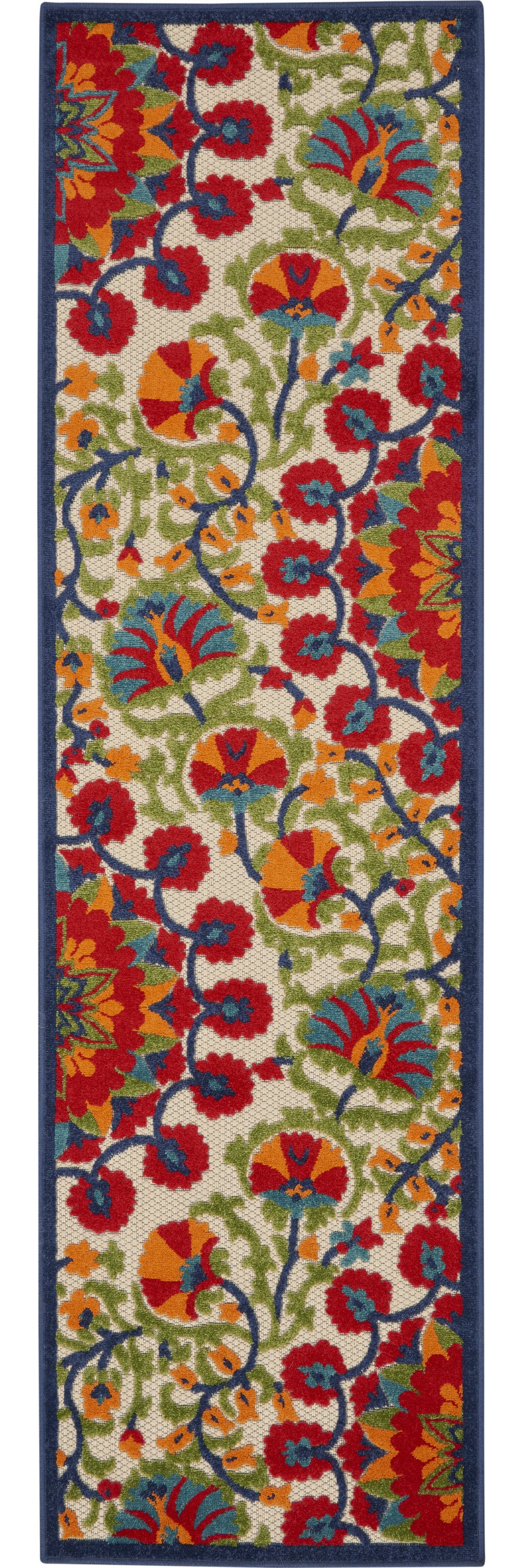 4' X 6' Red And Ivory Floral Indoor Outdoor Area Rug