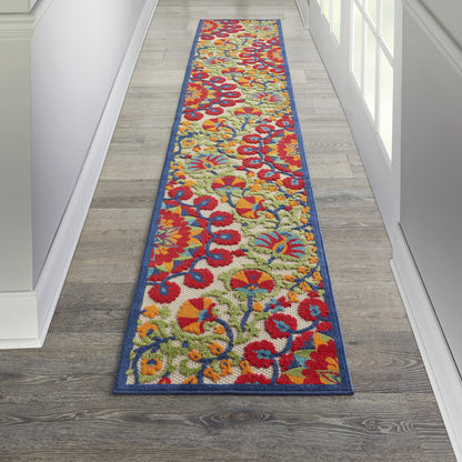 4' X 6' Red And Ivory Floral Indoor Outdoor Area Rug