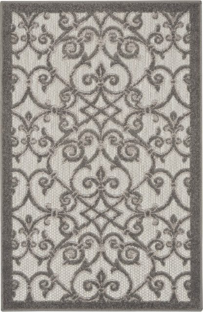 5' X 8' Gray Floral Indoor Outdoor Area Rug