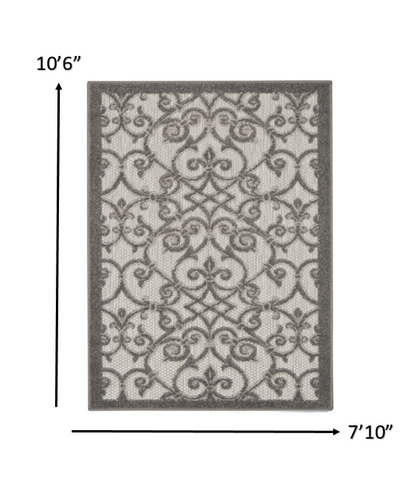 5' X 8' Gray Floral Indoor Outdoor Area Rug