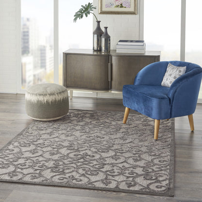 5' X 8' Gray Floral Indoor Outdoor Area Rug