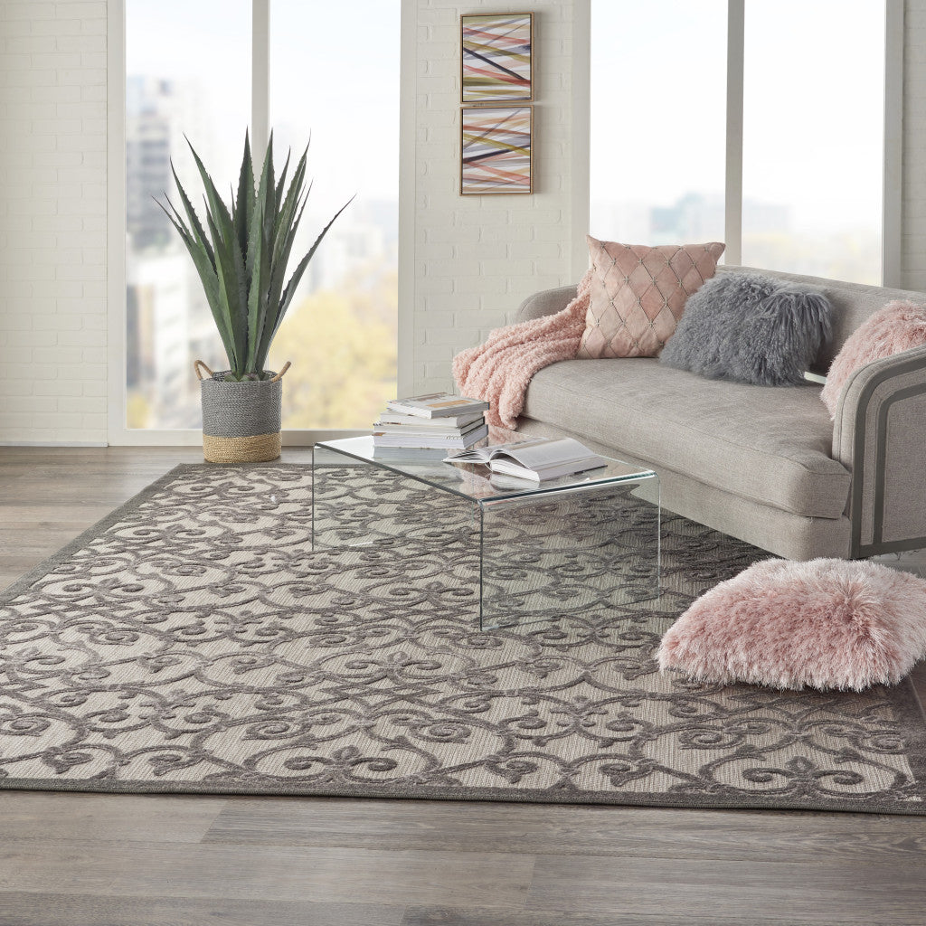 5' X 8' Gray Floral Indoor Outdoor Area Rug