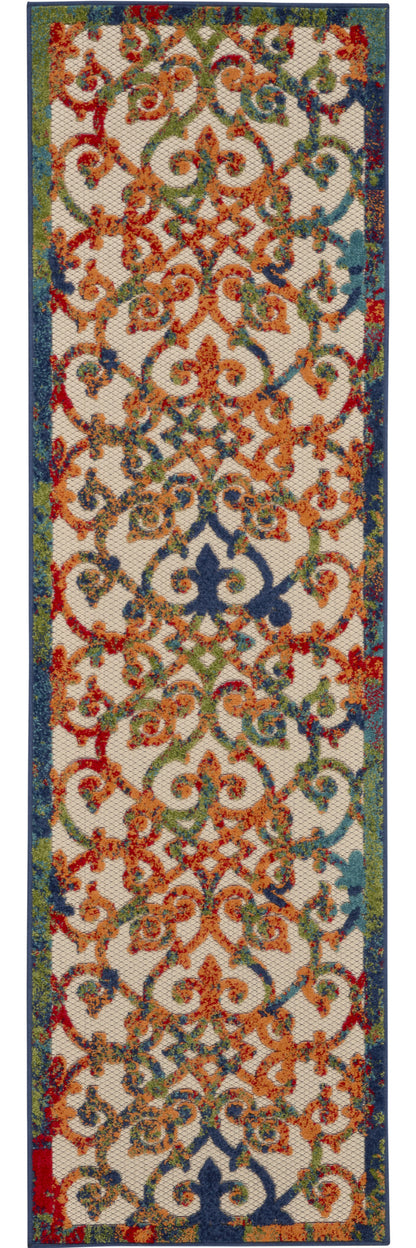 2' X 6' Ivory And Blue Floral Indoor Outdoor Area Rug