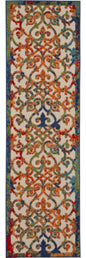 2' X 6' Ivory And Blue Floral Indoor Outdoor Area Rug