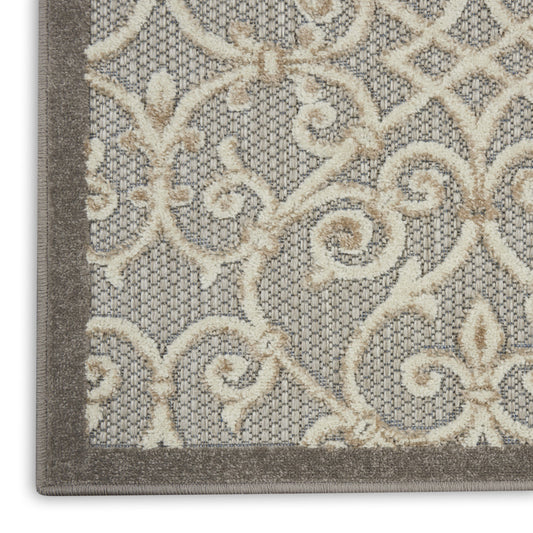 2' X 10' Gray And Ivory Floral Indoor Outdoor Area Rug