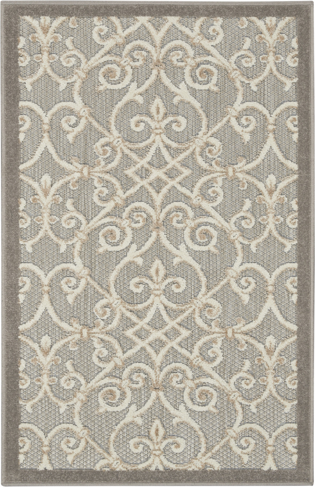 3' X 4' Gray And Ivory Floral Indoor Outdoor Area Rug