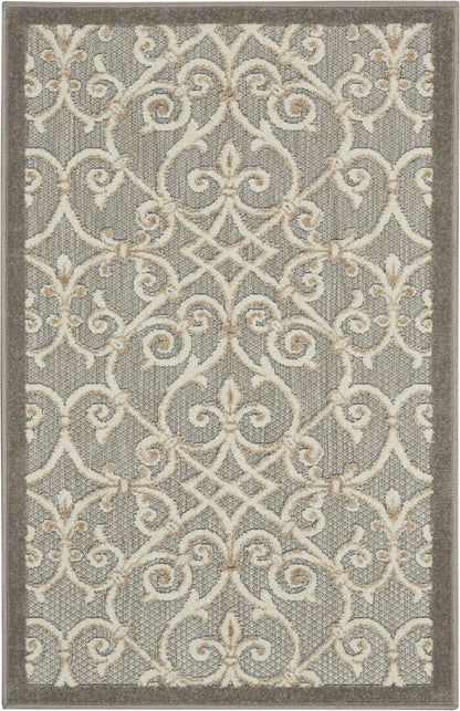 3' X 4' Gray And Ivory Floral Indoor Outdoor Area Rug