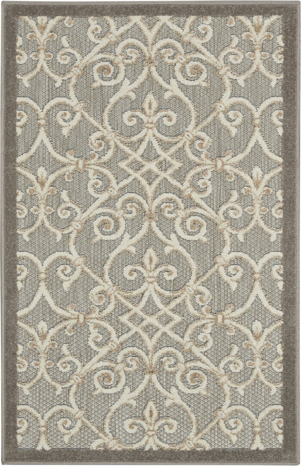 3' X 4' Gray And Ivory Floral Indoor Outdoor Area Rug