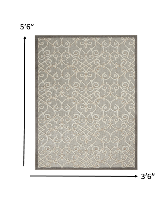 3' X 4' Gray And Ivory Floral Indoor Outdoor Area Rug