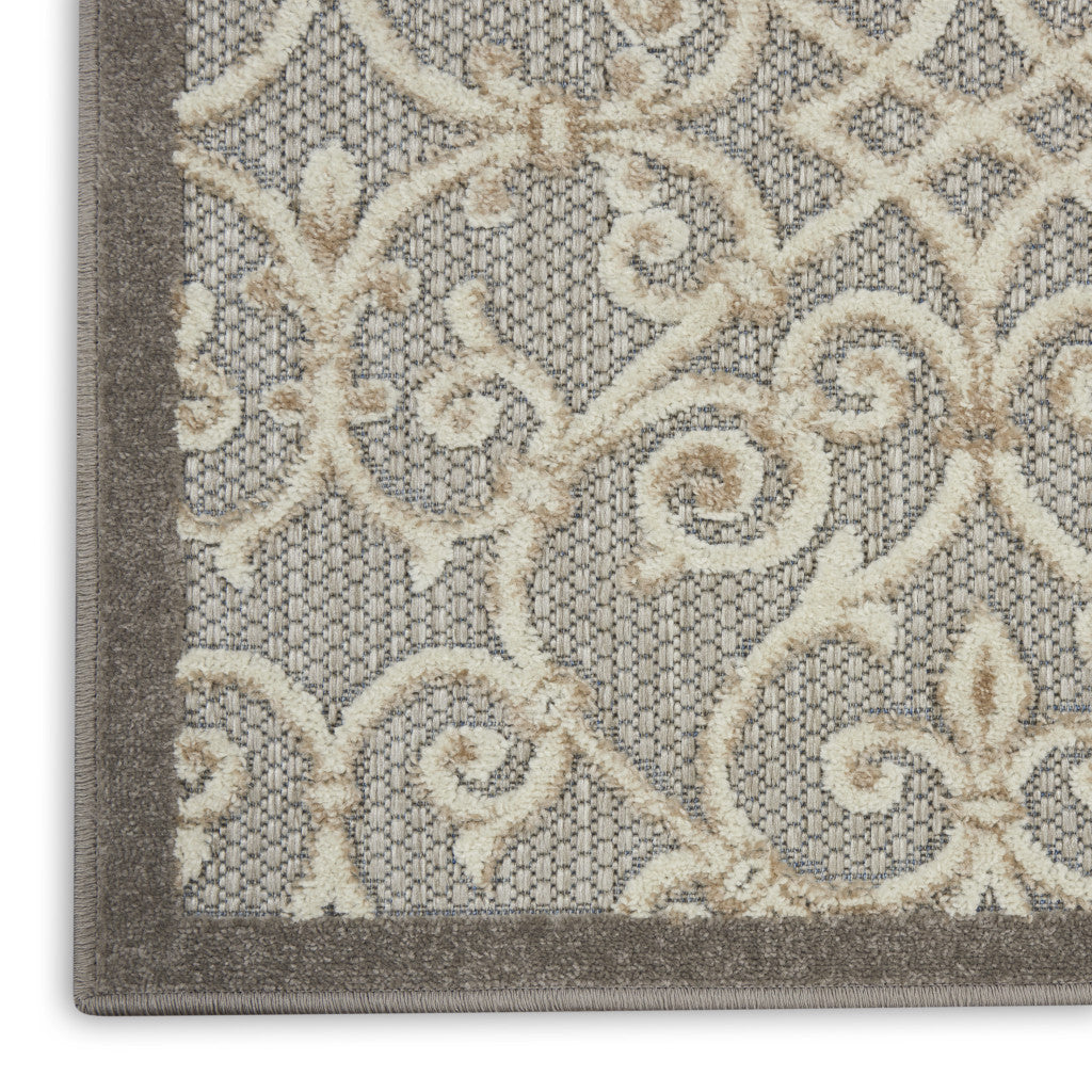 3' X 4' Gray And Ivory Floral Indoor Outdoor Area Rug