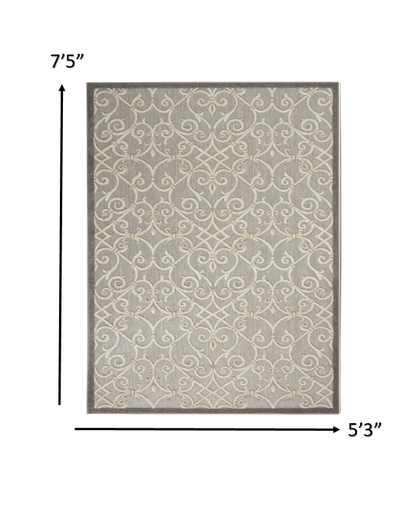 3' X 4' Gray And Ivory Floral Indoor Outdoor Area Rug