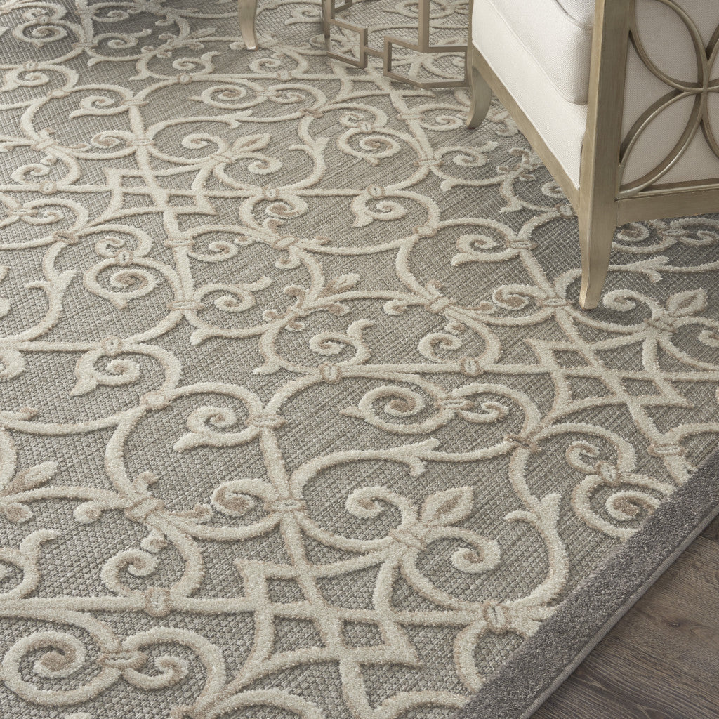 3' X 4' Gray And Ivory Floral Indoor Outdoor Area Rug