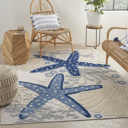 5' X 8' Blue And Gray Indoor Outdoor Area Rug