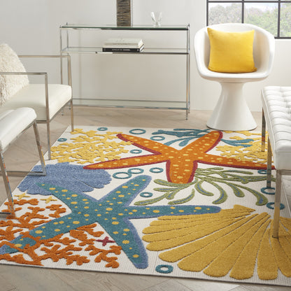 7' X 10' Yellow And Ivory Indoor Outdoor Area Rug