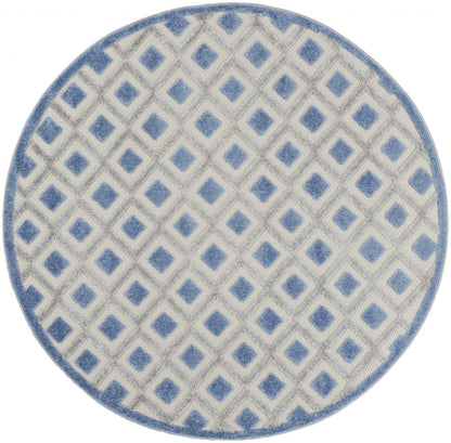 5' Round Blue And Gray Round Geometric Indoor Outdoor Area Rug