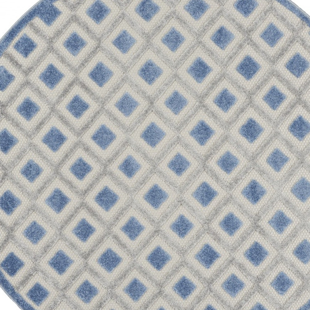 5' Round Blue And Gray Round Geometric Indoor Outdoor Area Rug